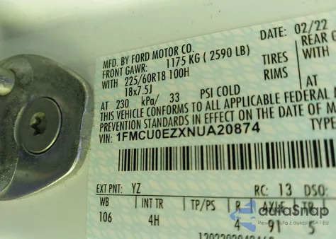 2022 Ford Escape Se Plug-In Hybrid из США, поврежденный, VIN 1FMCU0EZXNUA20874